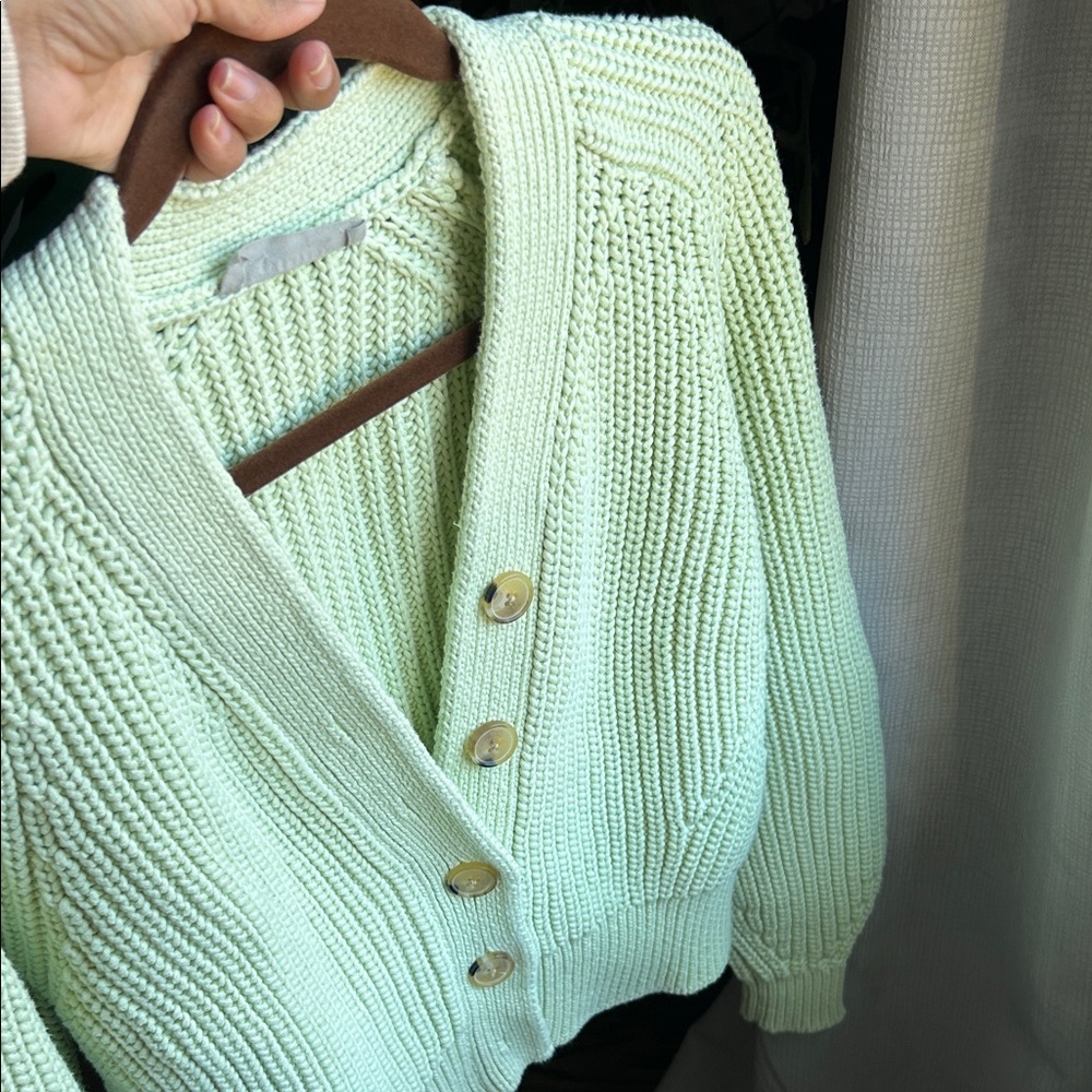 Everlane Light Green Textured Cotton Women's Cardigan